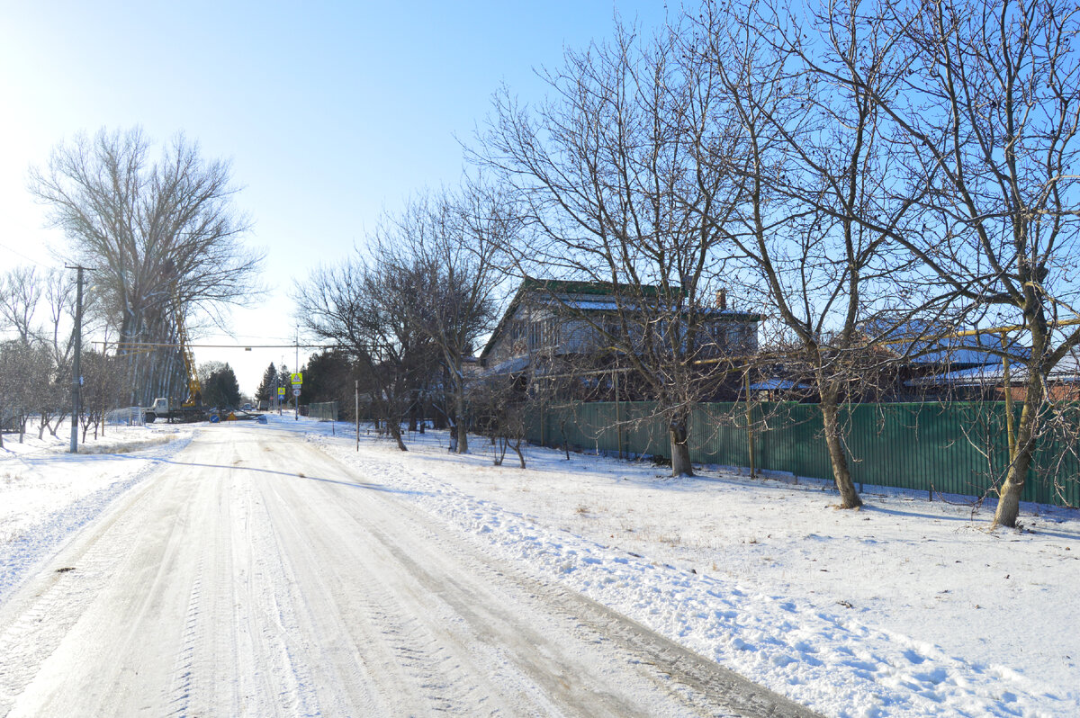 Фото автора. 13.02.2023. Ночью прошёл снег, дорога превратилась в каток.