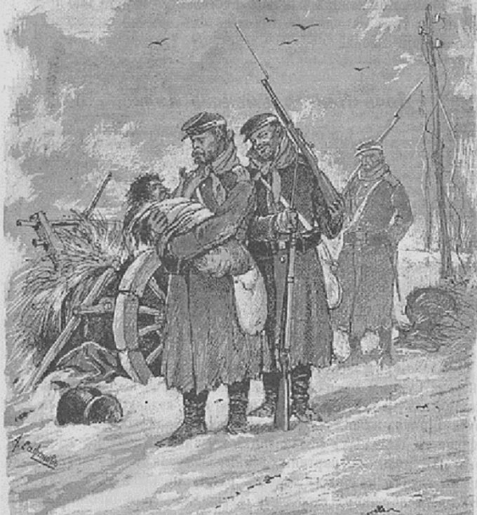 Русский солдат поднял ребенка / Иллюстрация к журналу «Разведчик» / Википедия