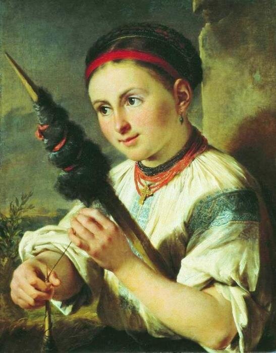 Tропинин Василий Андреевич "Пряха" 1820-е Государственная Третьяковская галерея