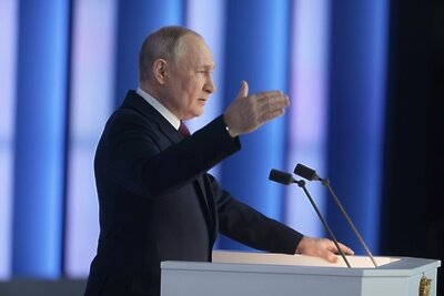    Президент РФ Владимир Путин выступает с ежегодным посланием Федеральному собранию ©Михаил Метцель РИА Новости