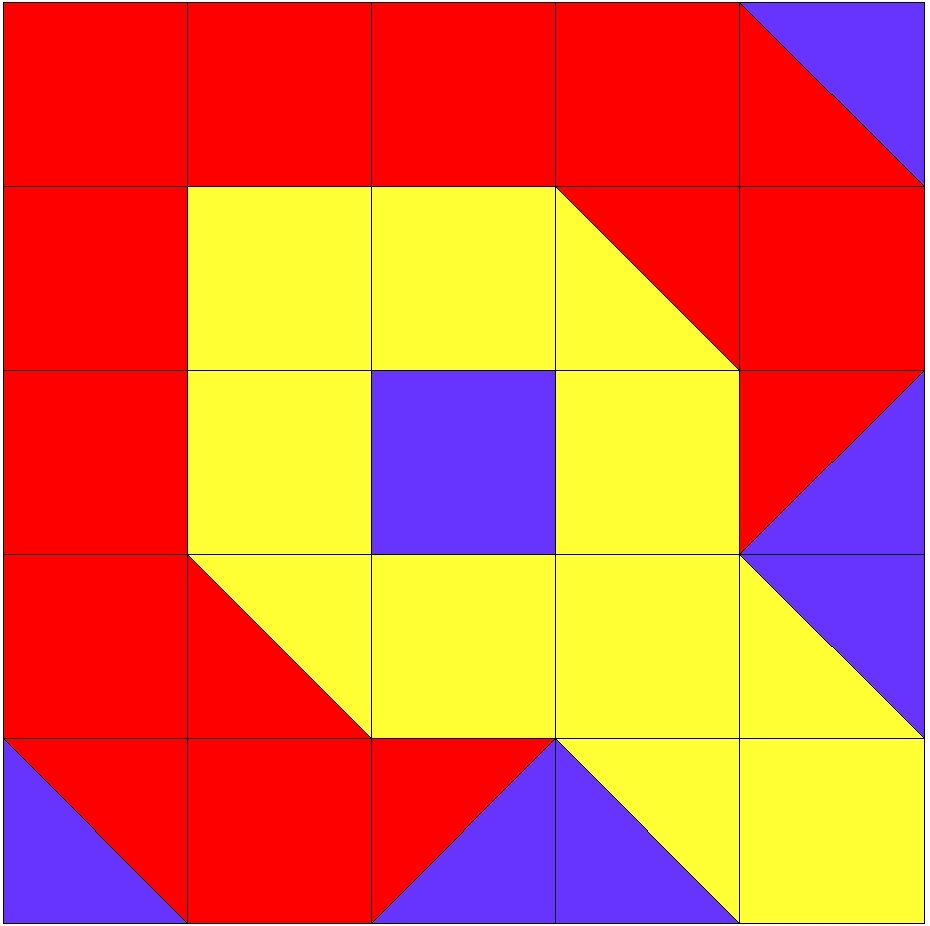 1 Лоскутный узор "перо павлина" 5х5 квадратов 3 цвета 