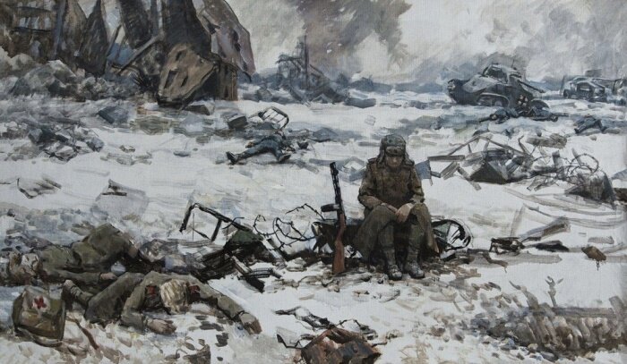 Монолог погибшего бойца / Илл.: Художник Борис Николаев. Посёлок освобождён. 2014