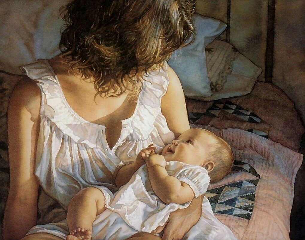 Картина из серии акварелей о мамах и малышах Стива Хэнкса