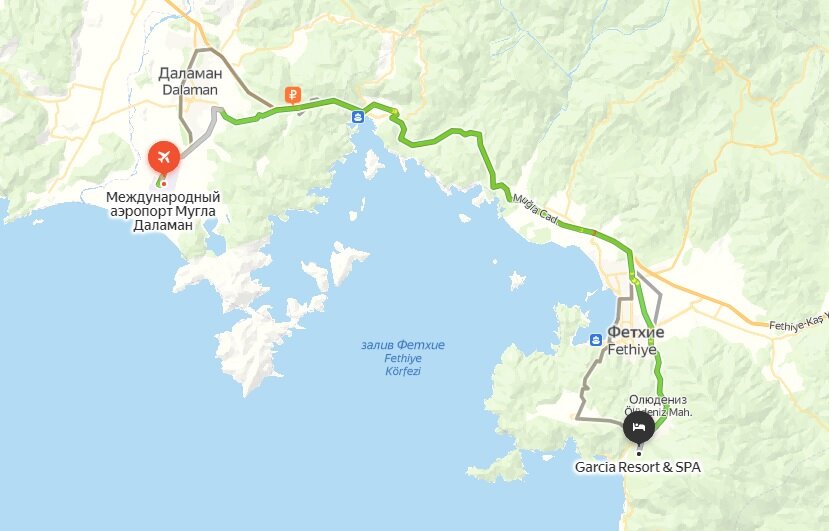 маршрут от аэропорта Даламан до отеля Garcia Resort and Spa 5*