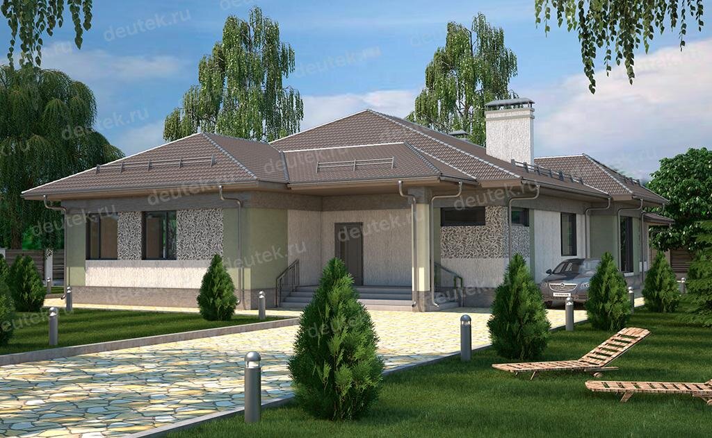 Проект одноэтажного дома 186 м2 из газобетона с кабинетом и террасой - DT0320