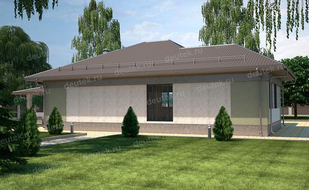 Проект одноэтажного дома 186 м2 из газобетона с кабинетом и террасой - DT0320