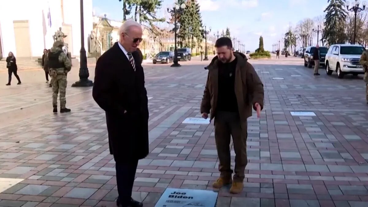 Джо Байден и Владимир Зеленский в Киеве. Фото: кадр из видео