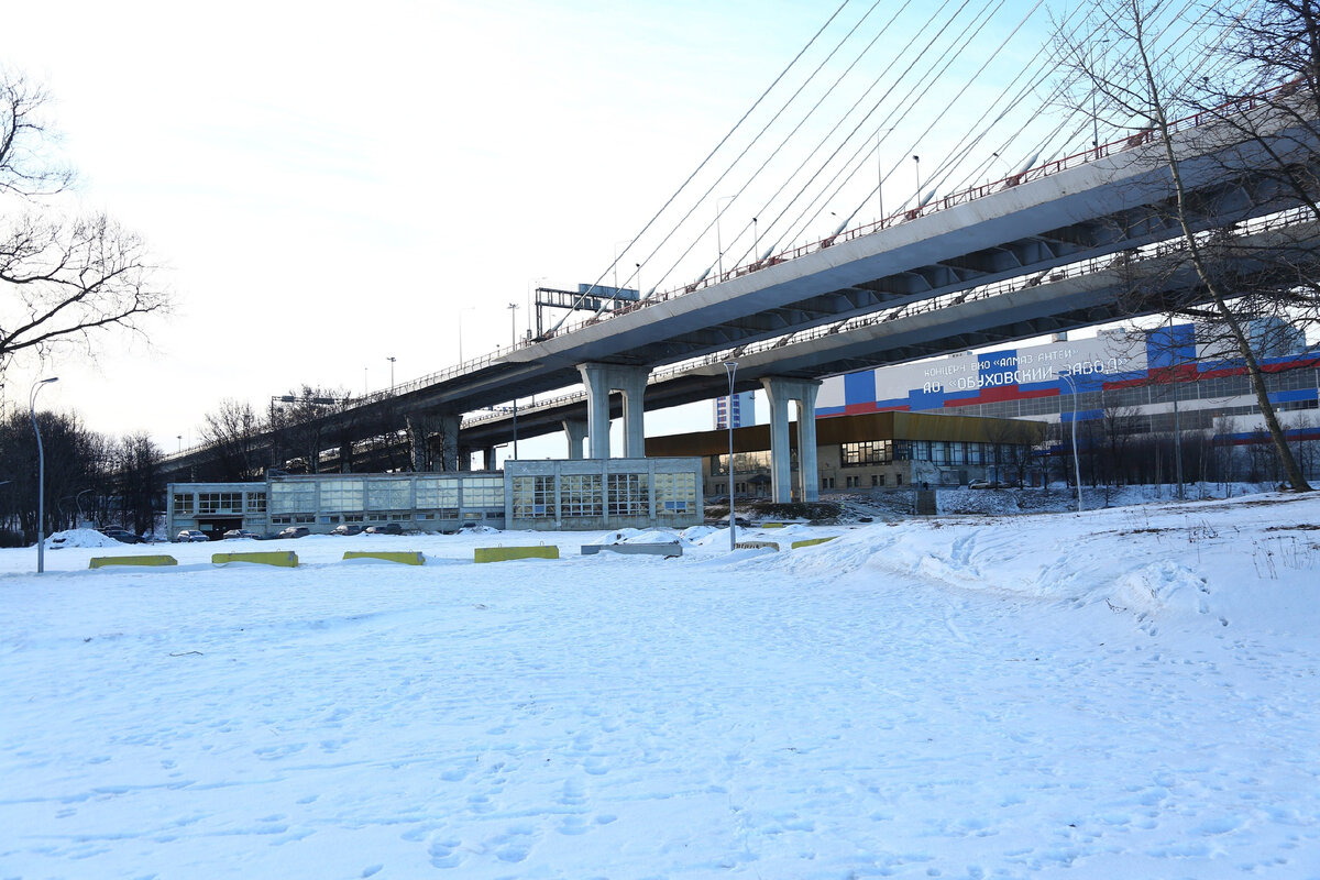 Сад Спартак и Большой Обуховский мост. Фото: Е.А. Лурье, февраль 2023