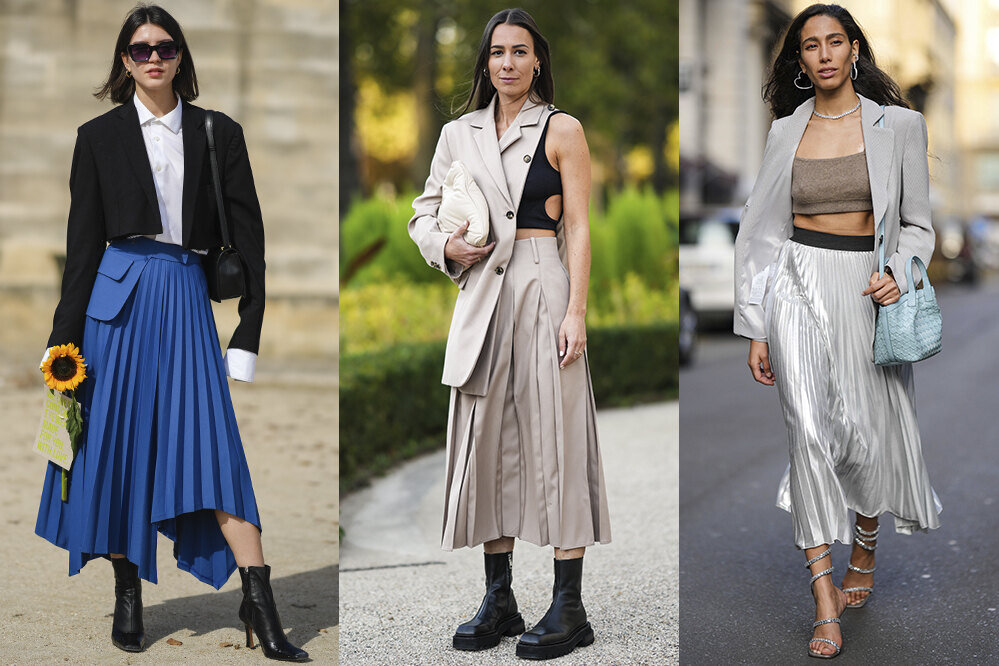     Плиссированная миди возвращается в тренды. Вот 4 идеи, с чем ее носить