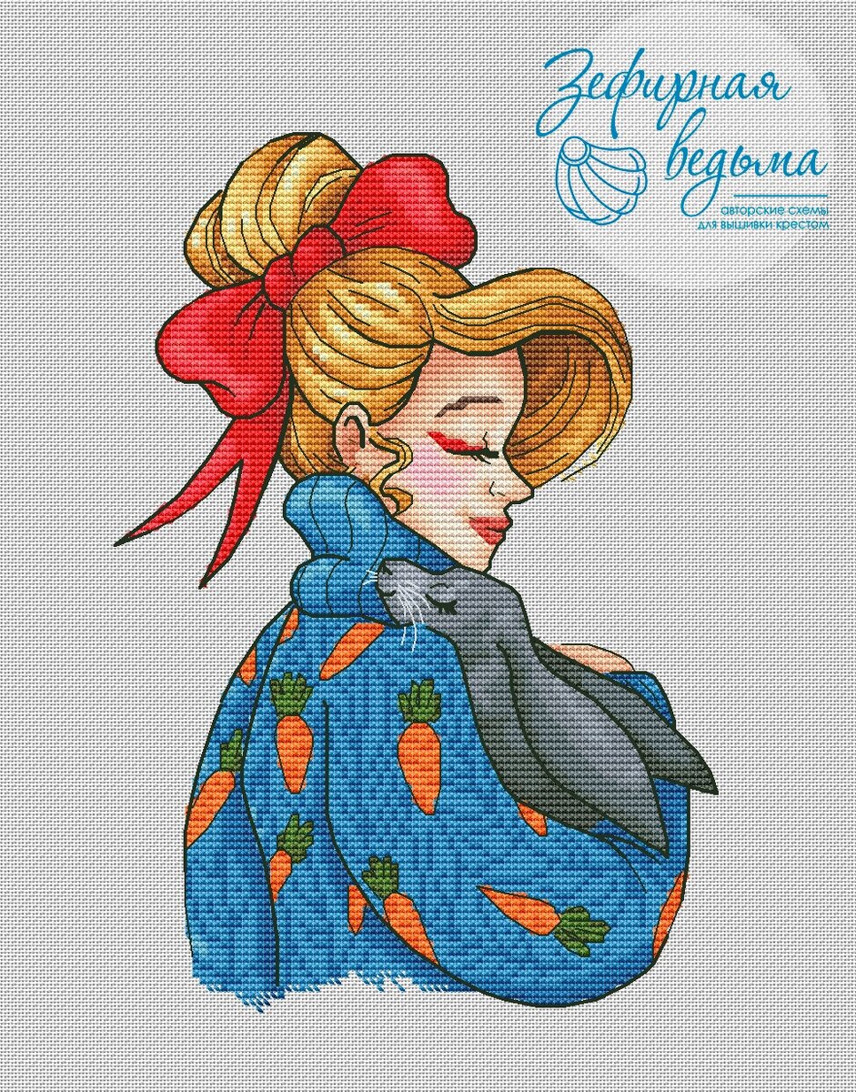 "Девушка с кроликом", моя авторская схема для вышивки крестом