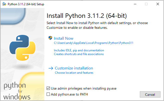 Установка Python шаг 1.