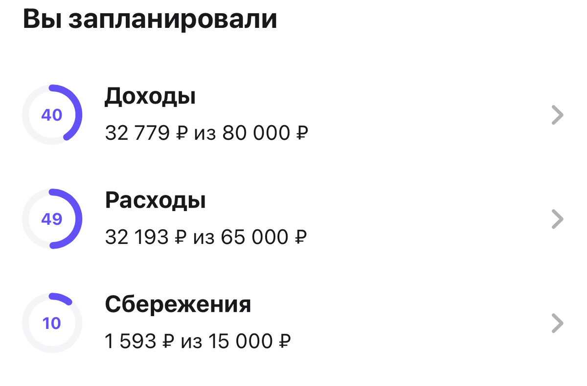 Скриншот из приложения по учету доходов и расходов