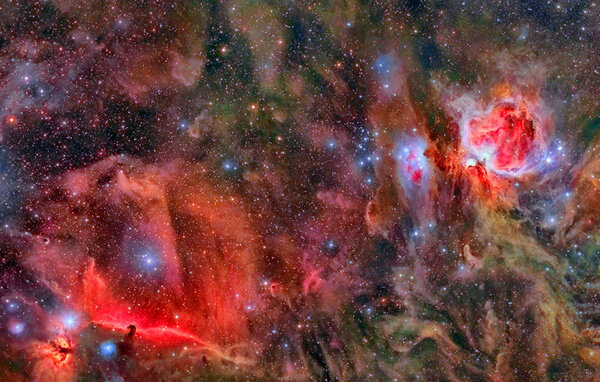 Комплекс молекулярных облаков Ориона и Ассоциация Ориона. Фото © Wikipedia / DSS / WISE / Giuseppe Donatiello 