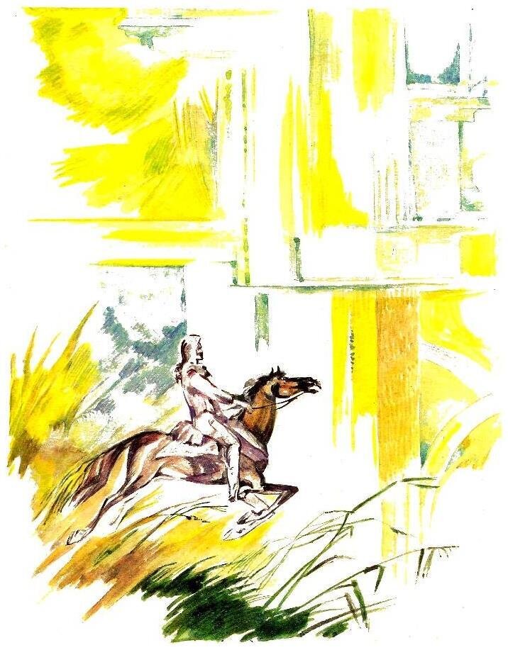 Рис. Е. Стерлиговой. Иллюстрация к журнальной публикации повести Севера Гансовского "...И медные трубы". Изображение взято из открытых источников