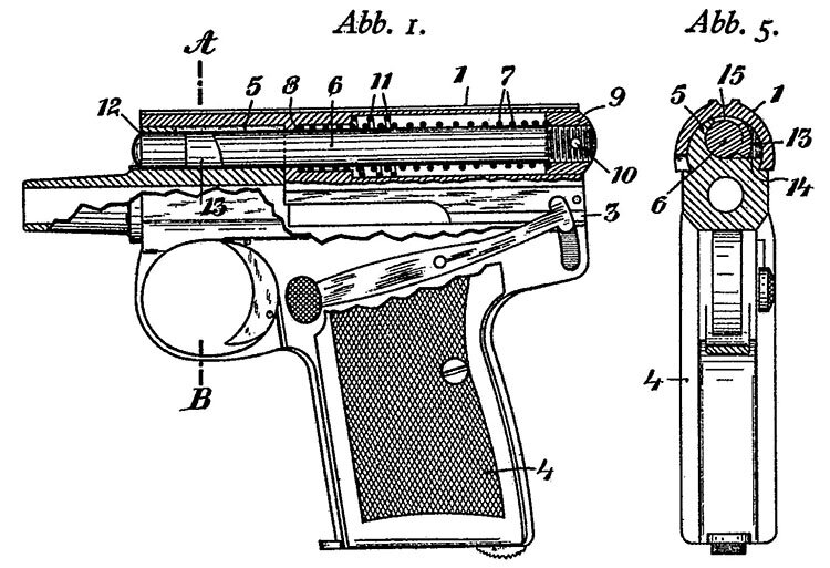 Схема пистолета Хелфрихта. Рисунок из патента.