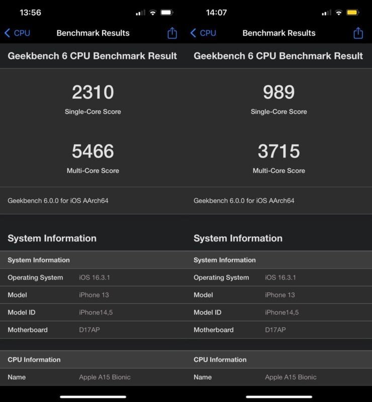    Вот так выглядят результаты тестов на iPhone 13.