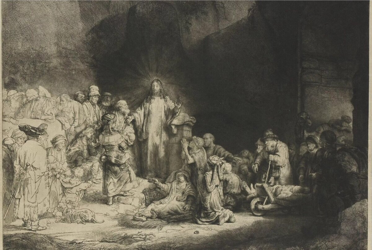 Рембрандт. Христос, исцеляющий больных. Офорт. 1648. Изображение из открытых источников