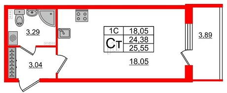 Планировка студии в ЖК «Парадный ансамбль» 