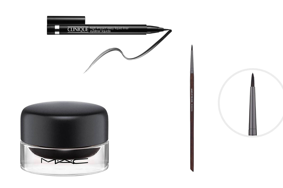     Гелевая подводка для век и бровей, MAC; Жидкая подводка для век High Impact Easy, Clinique; Кисть для подводки глаз №250, Make Up For Ever
