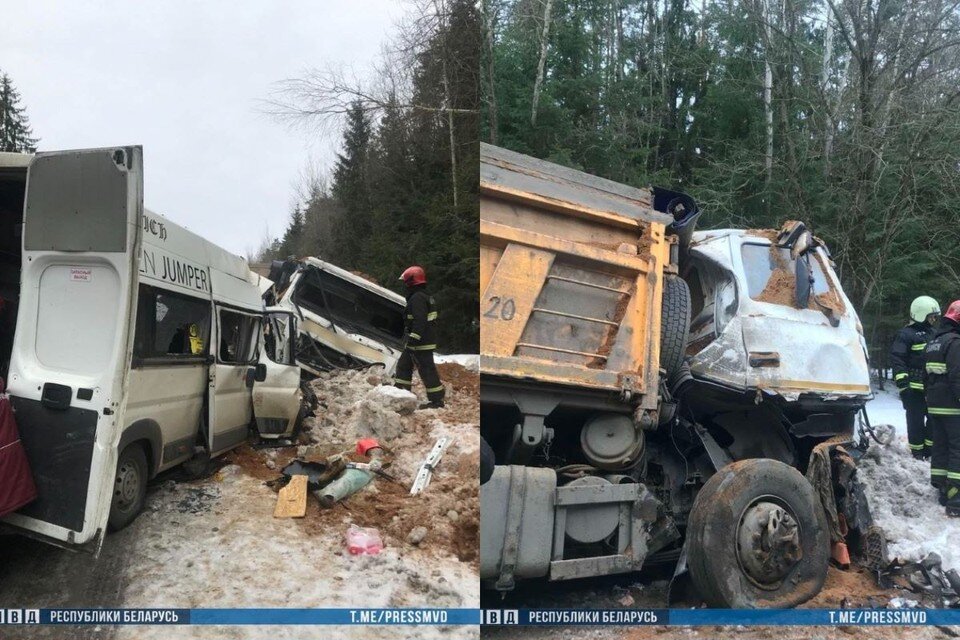     Через два дня после смертельного ДТП стало известно, что водитель маршрутки выжил, а водитель МАЗа задержан. Фото: МВД Беларуси