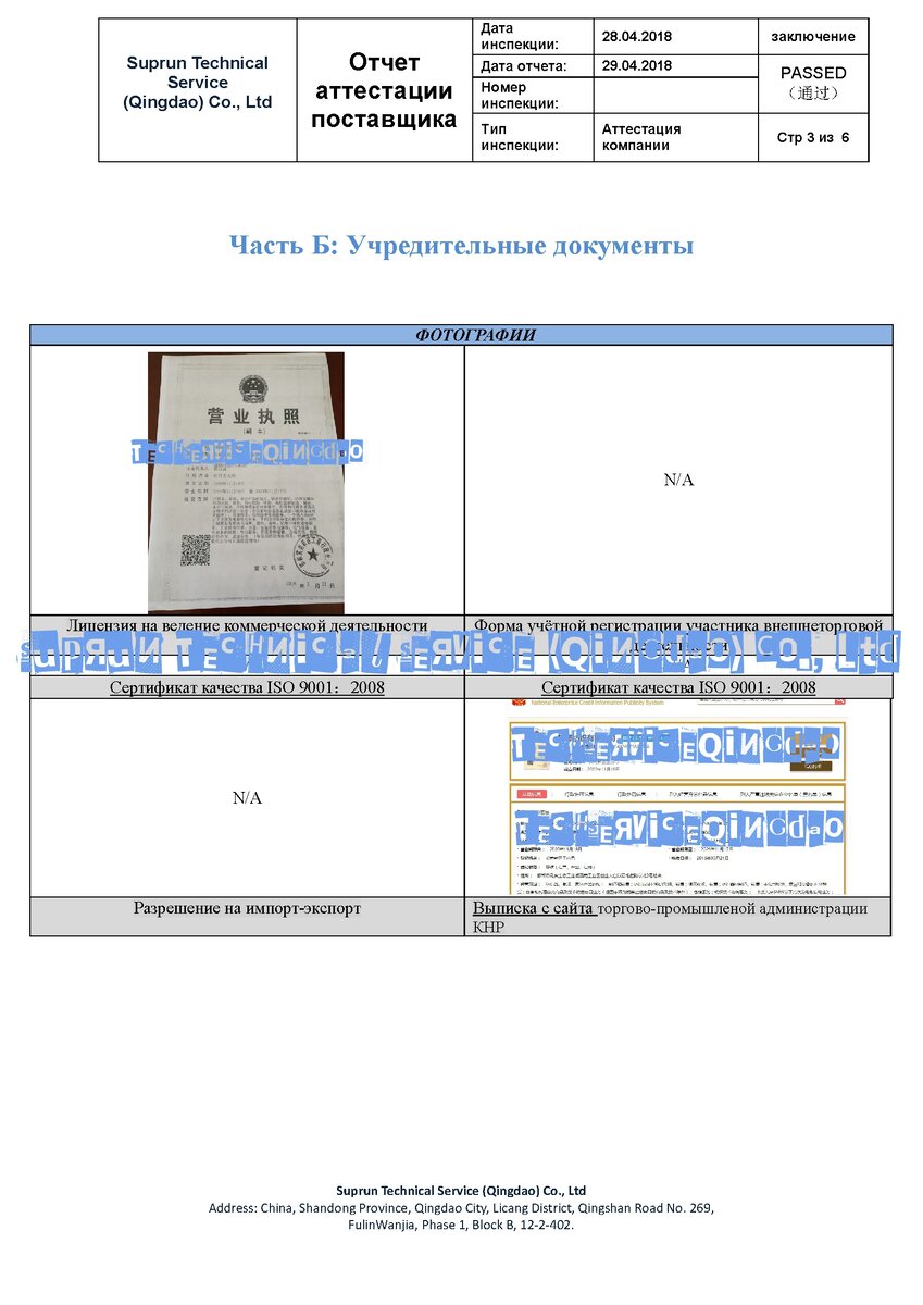 Отчет о проверке поставщика: учредительные документы