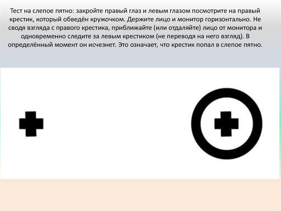 Эмуляция незрячего пользователя нажмите на глазик. Опыт Мариотта слепое пятно. Тест на слепое пятно в глазу. Обнаружение слепого пятна опыт Мариотта. Слепая зона глаза человека.