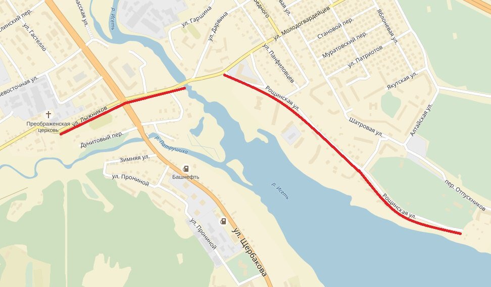 Лыжников - Рощинская (Екатеринбург) © Яндекс