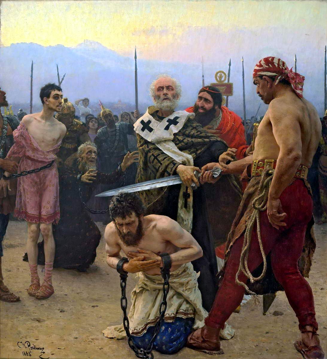И.Е.Репин. Николай Мирликийский избавляет от смерти трёх невинно осуждённых. 1888