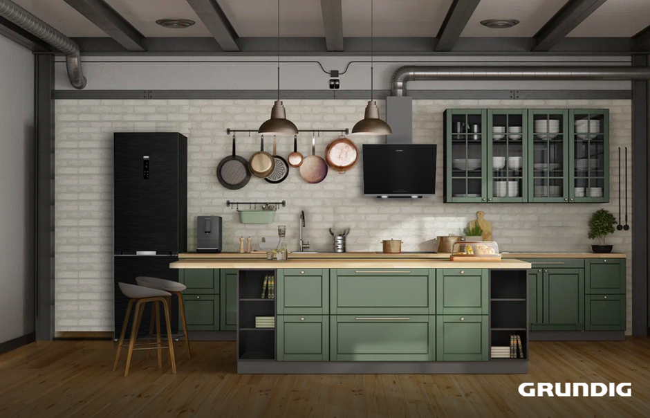 Вариант интерьера кухни с бытовой техникой Grundig