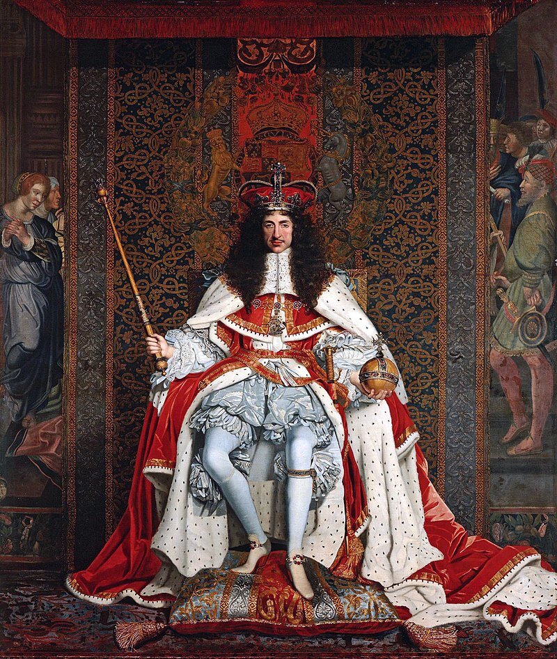 Коронационный портрет Карла II: монарх в той самой короне, что была изготовлена Робертом Винером. худ. Дж. М. Райт. 1661 г.
