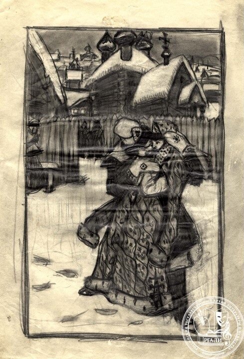 Б.М. Кустодиев. Иллюстрация к поэме М.Ю. Лермонтова «Песнь про купца Калашникова». 1905 г. Графика. РГАЛИ. Ф. 2401. Оп. 1.  