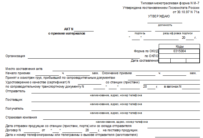 Какой документ составляется. Акт о приеме материалов 3 типовая форма м-7. Акт о приемке материалов заполненный. Акт о приемке материалов форма м-7. Акт приемки ТМЦ М-7.