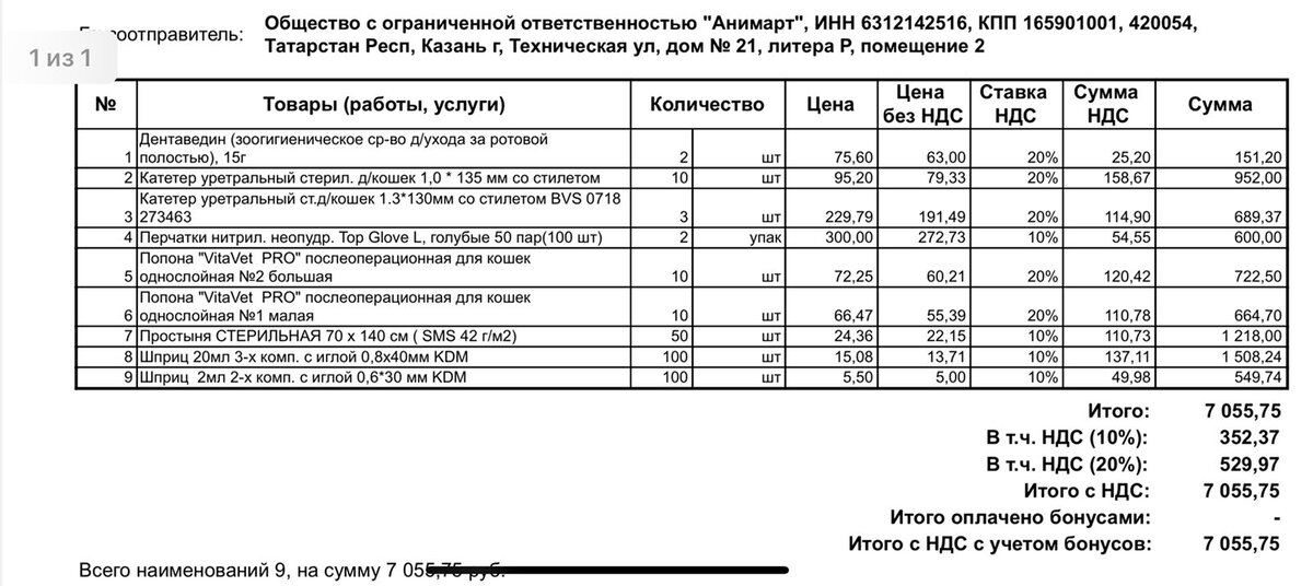 Счета на оплату ветеринарных препаратов