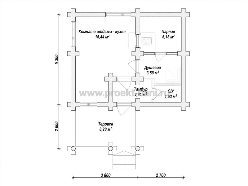 Планировка небольшой бани с парилкой и комнатой отдыха