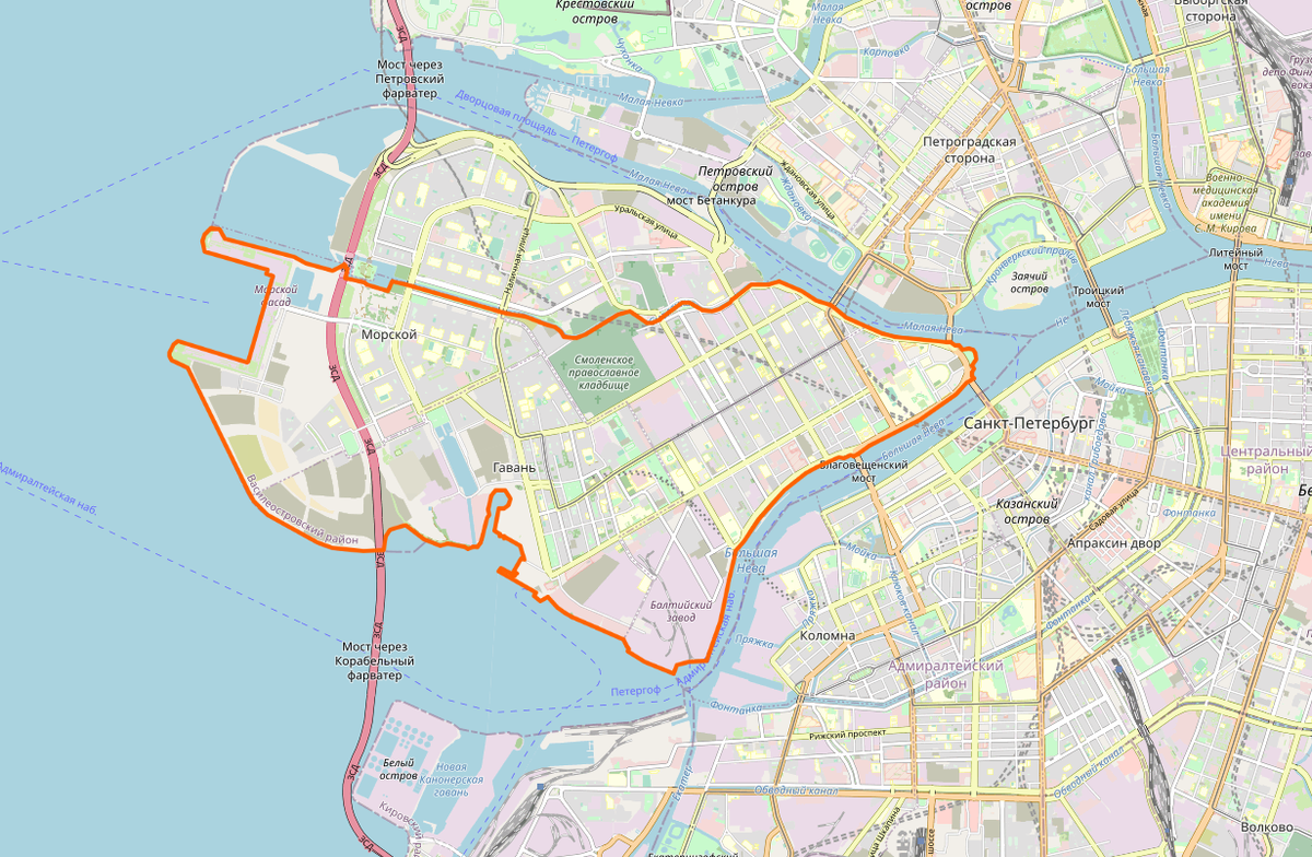 Карта Васильевского острова «© Участники OpenStreetMap» 