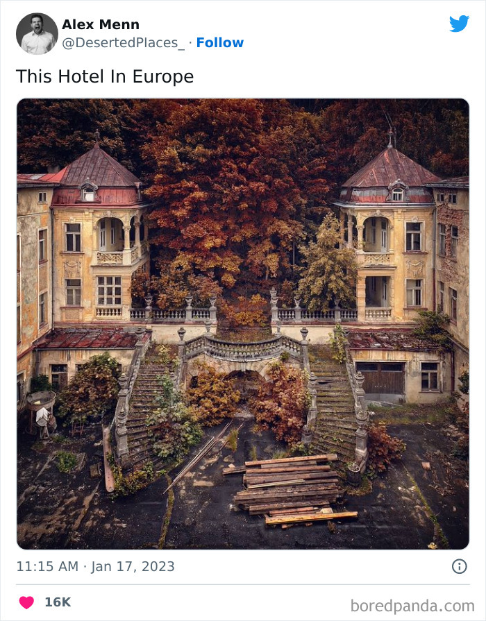 Заброшенный отель где-то в Европе. Фото: twitter.com/_AlexMenn