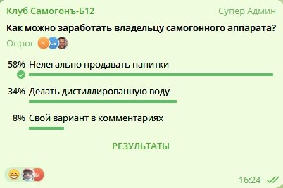 Телеграмм опрос в сообществе Самогонъ-Б12