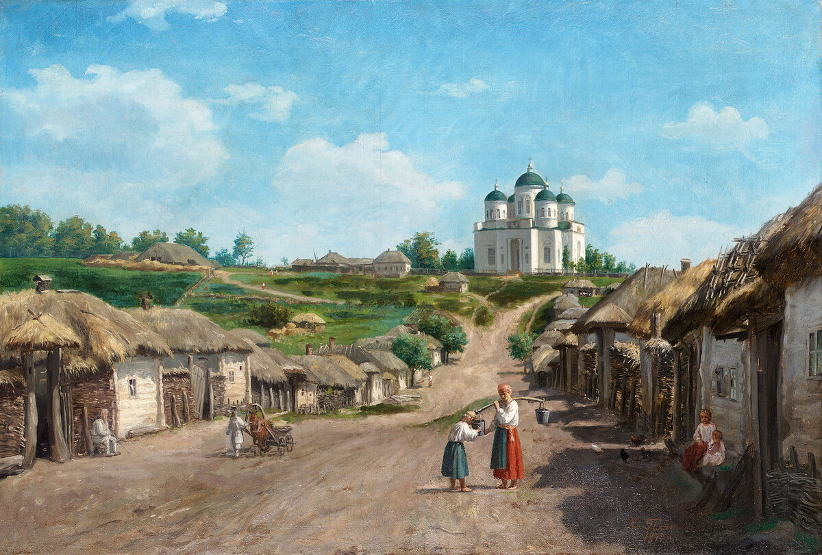"Деревенский пейзаж с церковью", Х.П. Платонов, 1872. Частное собрание.