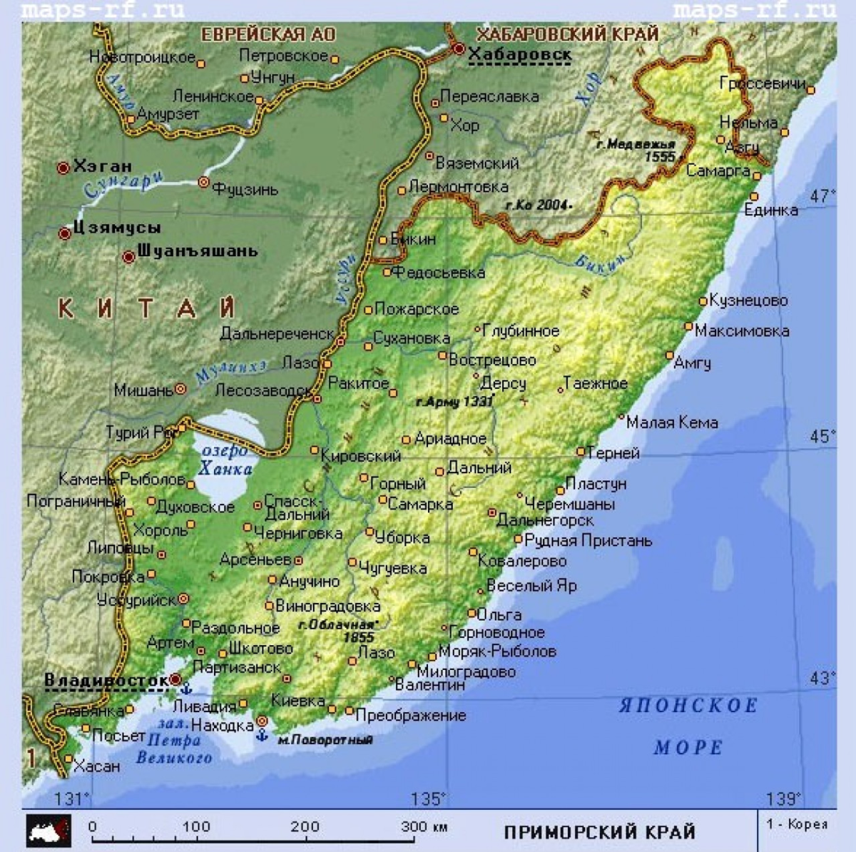 Карта россии с городами владивосток