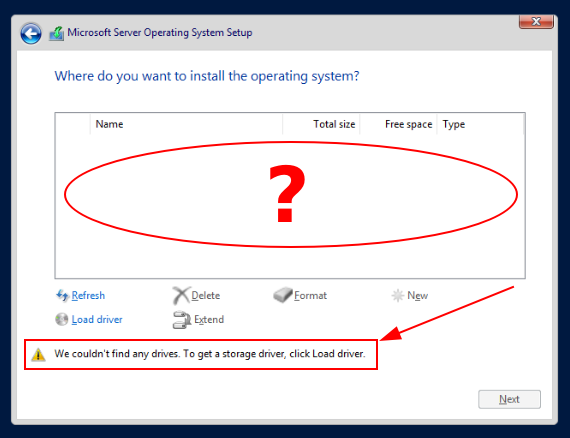 Установщику WinServer не удалось обнаружить диски