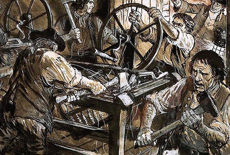 Жители Британии разбивают фабричные станки, потому что те отнимают у них работу. 1811 год. Эх, рассказать бы им про ChatGPT