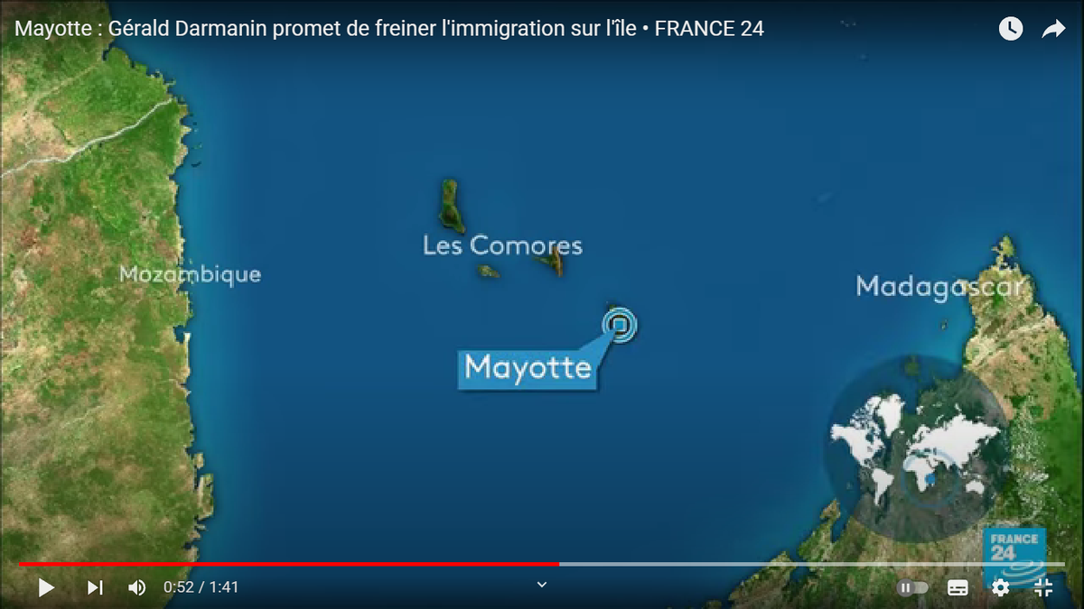 Коморские острова на карте. Скриншот с канала France24 в YouTube.