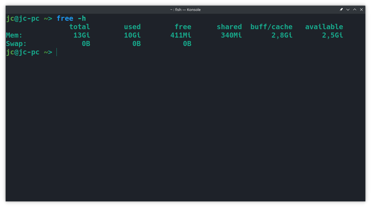 Команда free в дистрибутиве Manjaro KDE Plasma