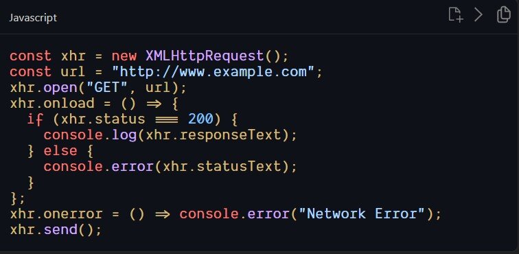 Пример кода JavaScript для загрузки веб-страницы с использованием  XMLHttpRequest.