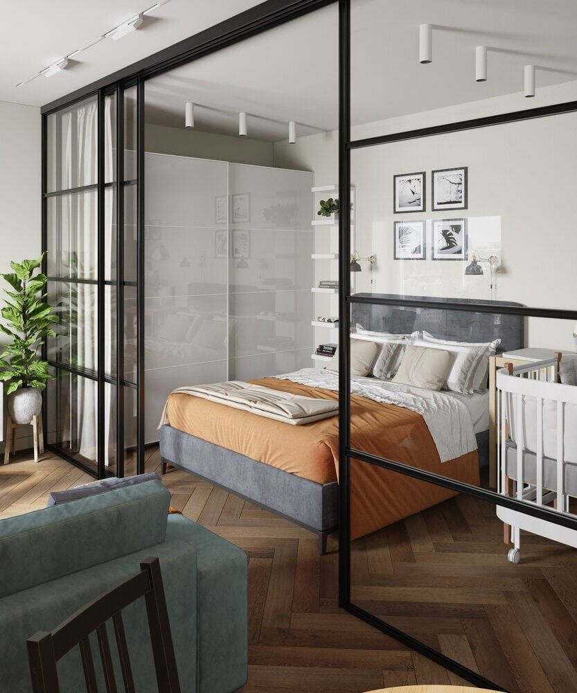 Черный профиль межкомнатной перегородки, подвесная система Felix