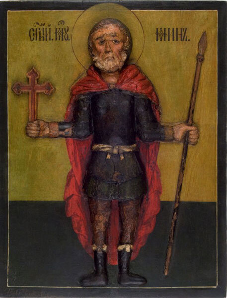 ВЕЛИКОМУЧЕНИК МИНА КОТУАНСКИЙ ФРИГИЙСКИЙ XVII-XIX век. Россия. Дерево, резьба, темпера; 44,2 х 32,2 х 6 см. КП 4574. Собрание Музея имени Андрея Рублева.