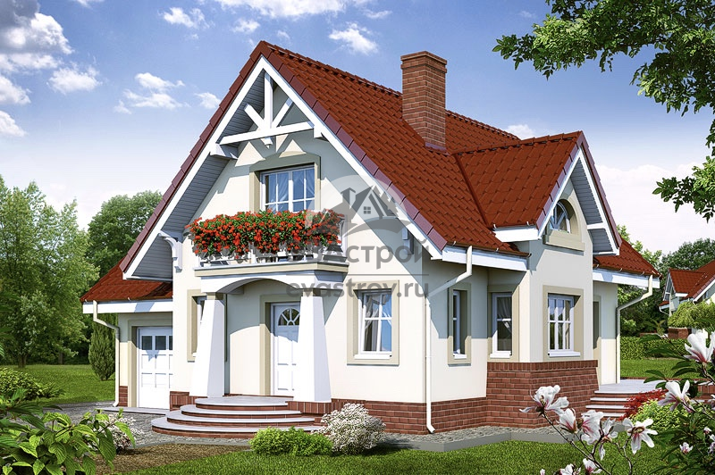 Проект дома 160 м2 с мансардой, гаражом, балконом и террасой - LG-69 