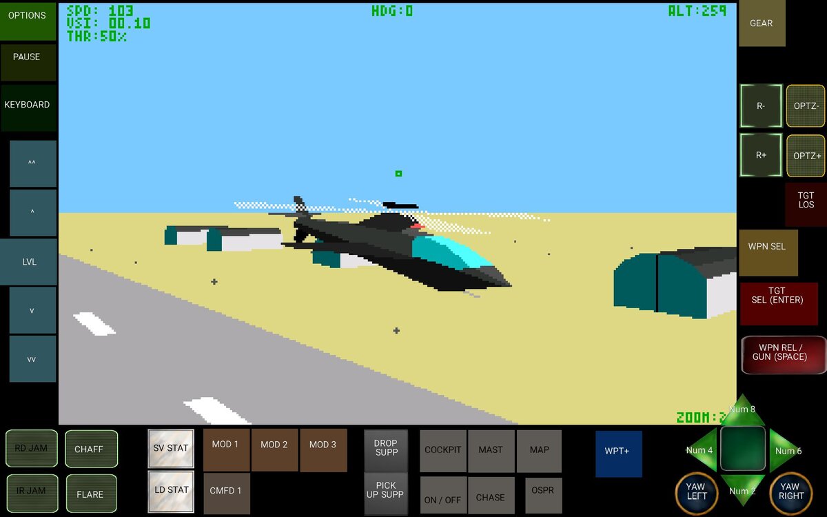 Вероятно, вы хотите спросить: что это за россыпи кнопочек по бокам? А это я пытался изобразить LHX большим симулятором, чем на самом деле. В Magic DosBox такое делается с лёгкостью, очень затягивает и хорошо успокаивает нервы.