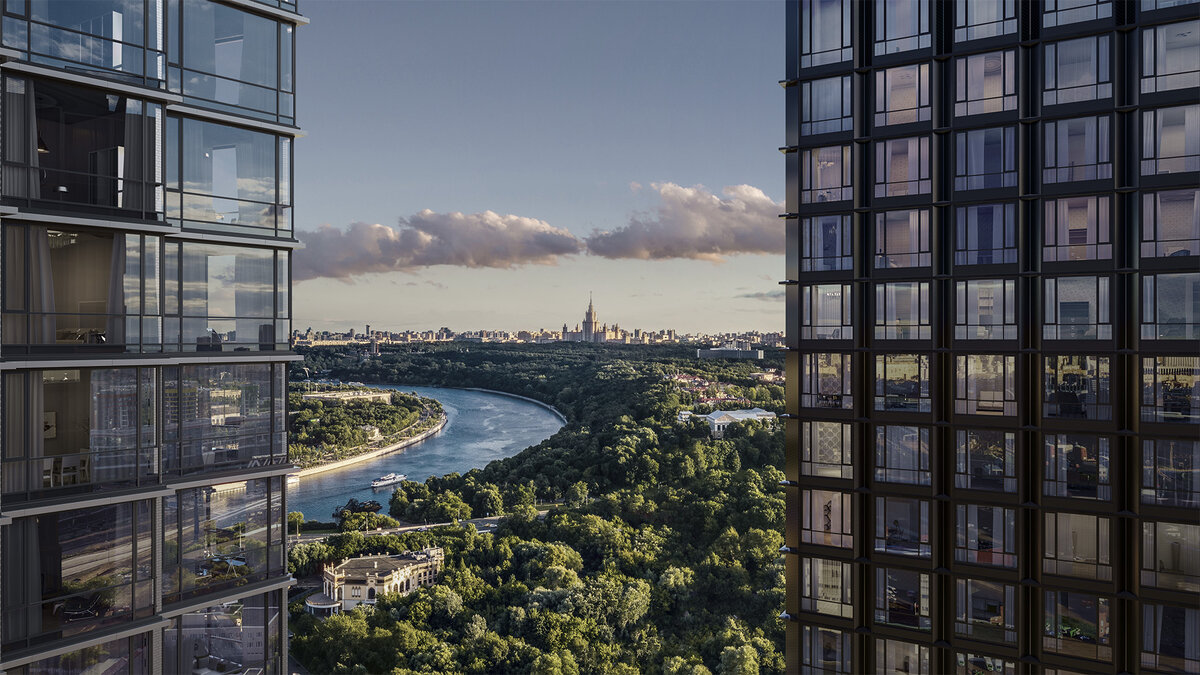 Вид на Воробьёвы горы из окон ЖК Hide