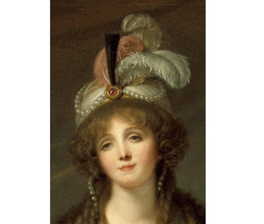 "Портрет дамы в турецком костюме", Жан-Батист Грёз, ок. 1790. (с) Из коллекции Художественного музея округа Лос-Анджелес. Деталь.